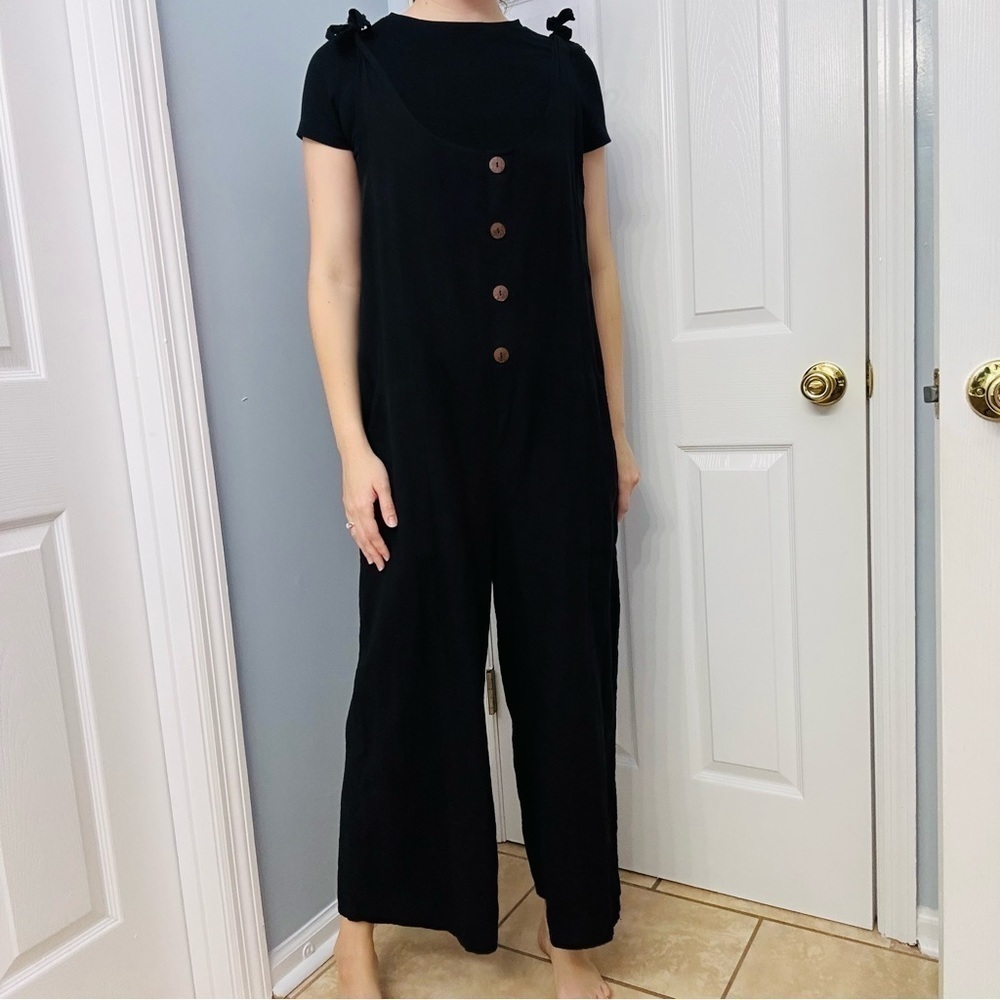 ASOS Jumpsuit Black Wide Leg Button Up Casual Sleeveless Minimalist 6 Small